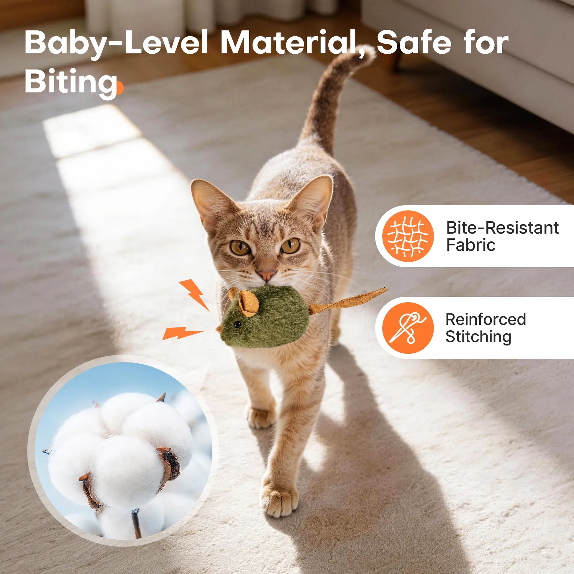Potaroma 3-Pack Lifelike Squeak Mouse Shape Cat Toys - 3-Pieces Interactive Chewable Enrichment Toys for Kittens, Supports Active Play, Mental Stimulation & Healthy Indoor Kitty Habits, Soft Plush