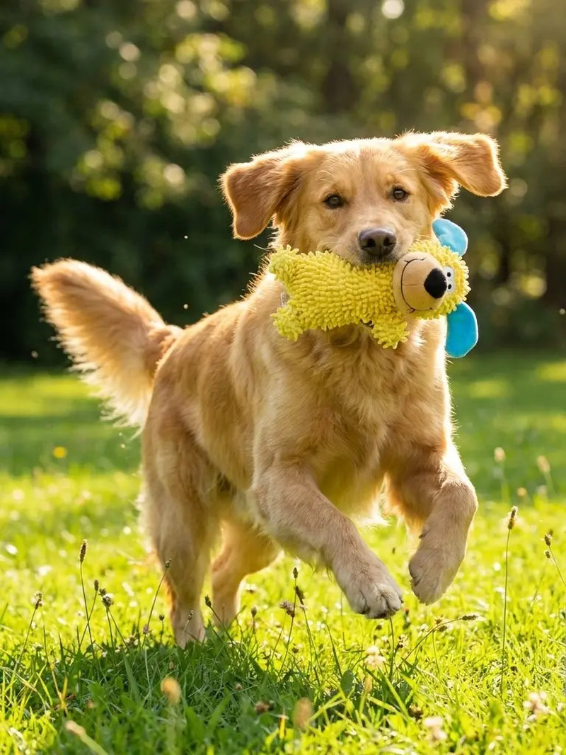 Interactive Squeaky Plush Dog Toy, Cute Puppy Shape Chew Toy for Small and Medium Dogs, Soft Pet Toy for Play, Fetch and Teething