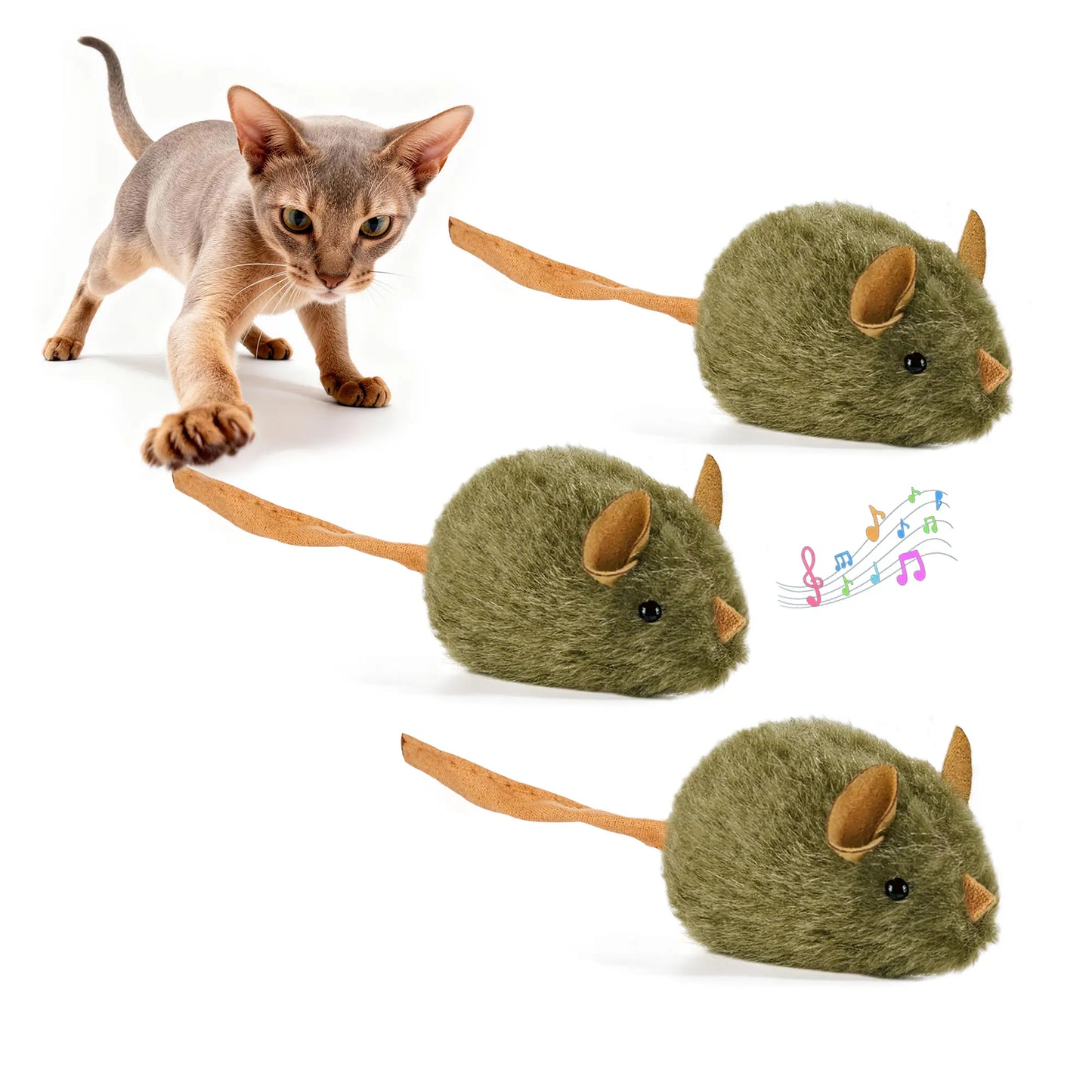 Potaroma 3-Pack Lifelike Squeak Mouse Shape Cat Toys - 3-Pieces Interactive Chewable Enrichment Toys for Kittens, Supports Active Play, Mental Stimulation & Healthy Indoor Kitty Habits, Soft Plush