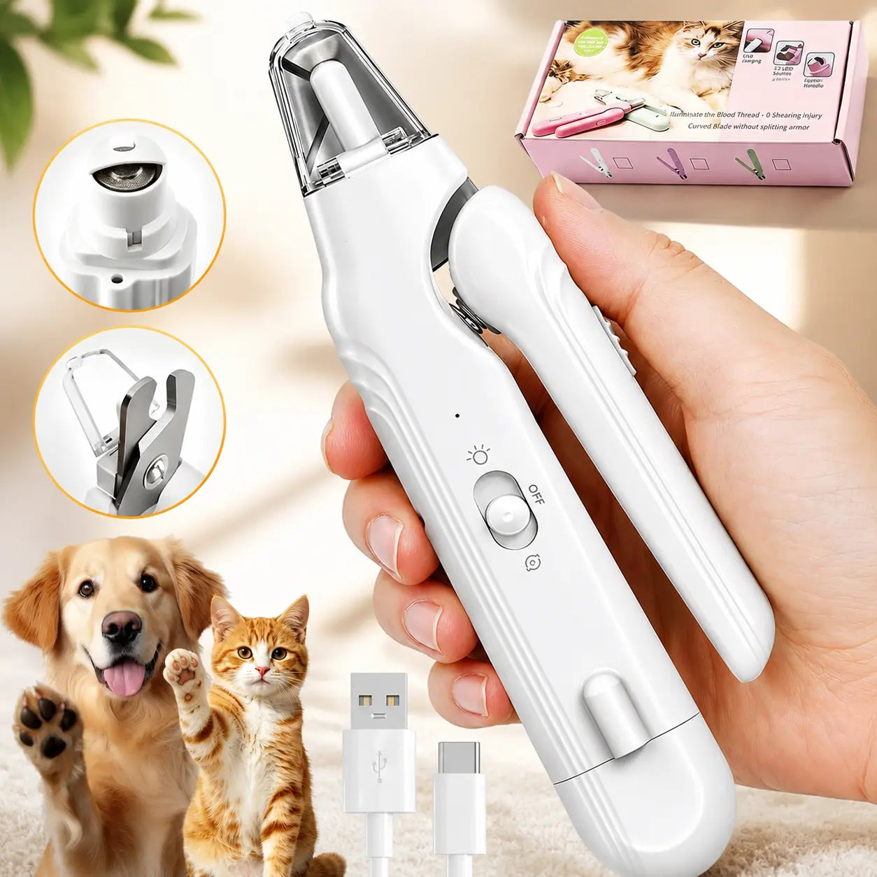 2-In-1 Dog Nail Grinder & Dog Nail Clippers Trimmers for Large Medium Small Dogs Cats Pets Claw Trimmer with LED Lights