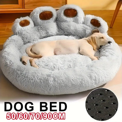 Plush Calming Pet Bed - Paw-Shaped Round Faux Fur, Anti-Slip, Washable, Ideal for Small to Medium Dogs and Cats
