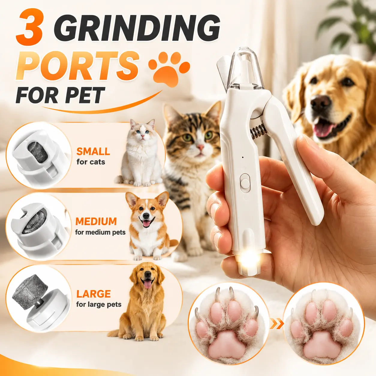 2-In-1 Dog Nail Grinder & Dog Nail Clippers Trimmers for Large Medium Small Dogs Cats Pets Claw Trimmer with LED Lights