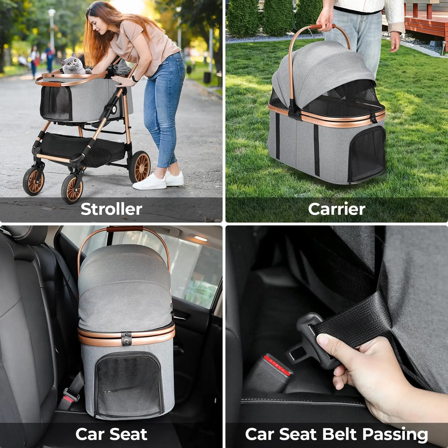 Liferun 3-in-1 All-Terrain Pet Stroller for Medium Dogs and Cats up to 55 lbs, Featuring Detachable Carrier, Rubber Wheels, One-Click Folding Mechanism, Storage Basket, and Cup Holder, Convertible for Senior Pets and Car Use