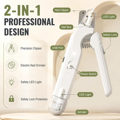 2-In-1 Dog Nail Grinder & Dog Nail Clippers Trimmers for Large Medium Small Dogs Cats Pets Claw Trimmer with LED Lights