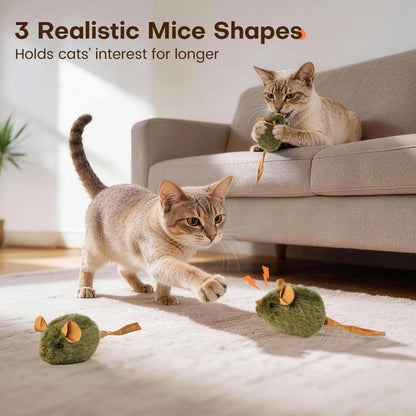 Potaroma 3-Pack Lifelike Squeak Mouse Shape Cat Toys - 3-Pieces Interactive Chewable Enrichment Toys for Kittens, Supports Active Play, Mental Stimulation & Healthy Indoor Kitty Habits, Soft Plush