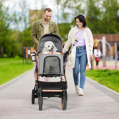 Liferun 3-in-1 All-Terrain Pet Stroller for Medium Dogs and Cats up to 55 lbs, Featuring Detachable Carrier, Rubber Wheels, One-Click Folding Mechanism, Storage Basket, and Cup Holder, Convertible for Senior Pets and Car Use