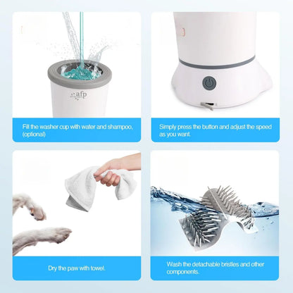 Automatic Dog Paw Cleaner - Electric Paw Washer with Portable Design, Mud Cleaning Station, Soft Silicone Brush, Two Speed Settings, and Suction Cup Base