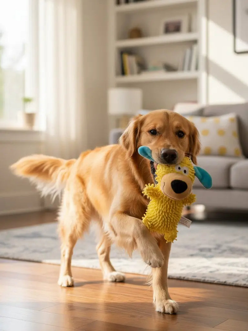Interactive Squeaky Plush Dog Toy, Cute Puppy Shape Chew Toy for Small and Medium Dogs, Soft Pet Toy for Play, Fetch and Teething