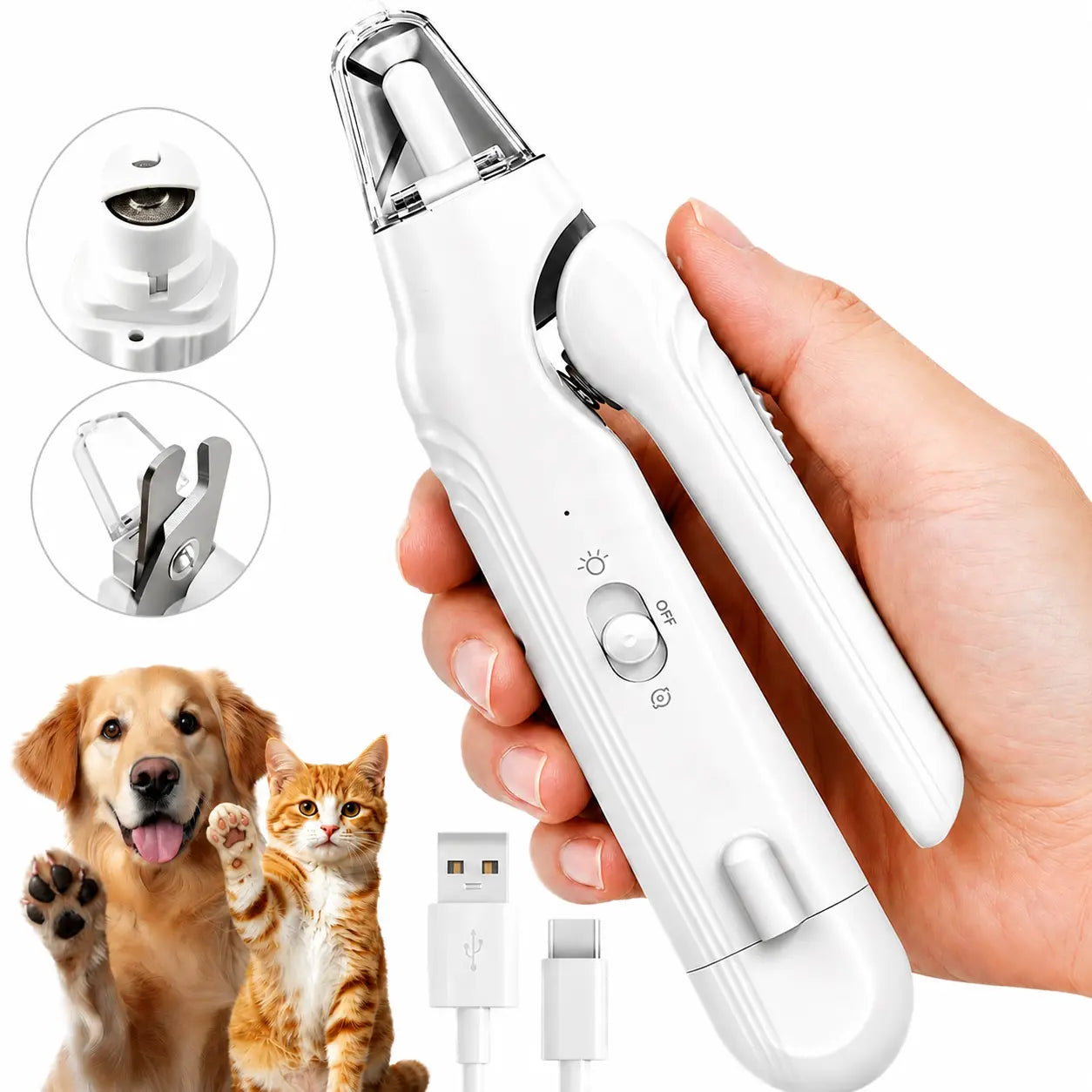 2-In-1 Dog Nail Grinder & Dog Nail Clippers Trimmers for Large Medium Small Dogs Cats Pets Claw Trimmer with LED Lights