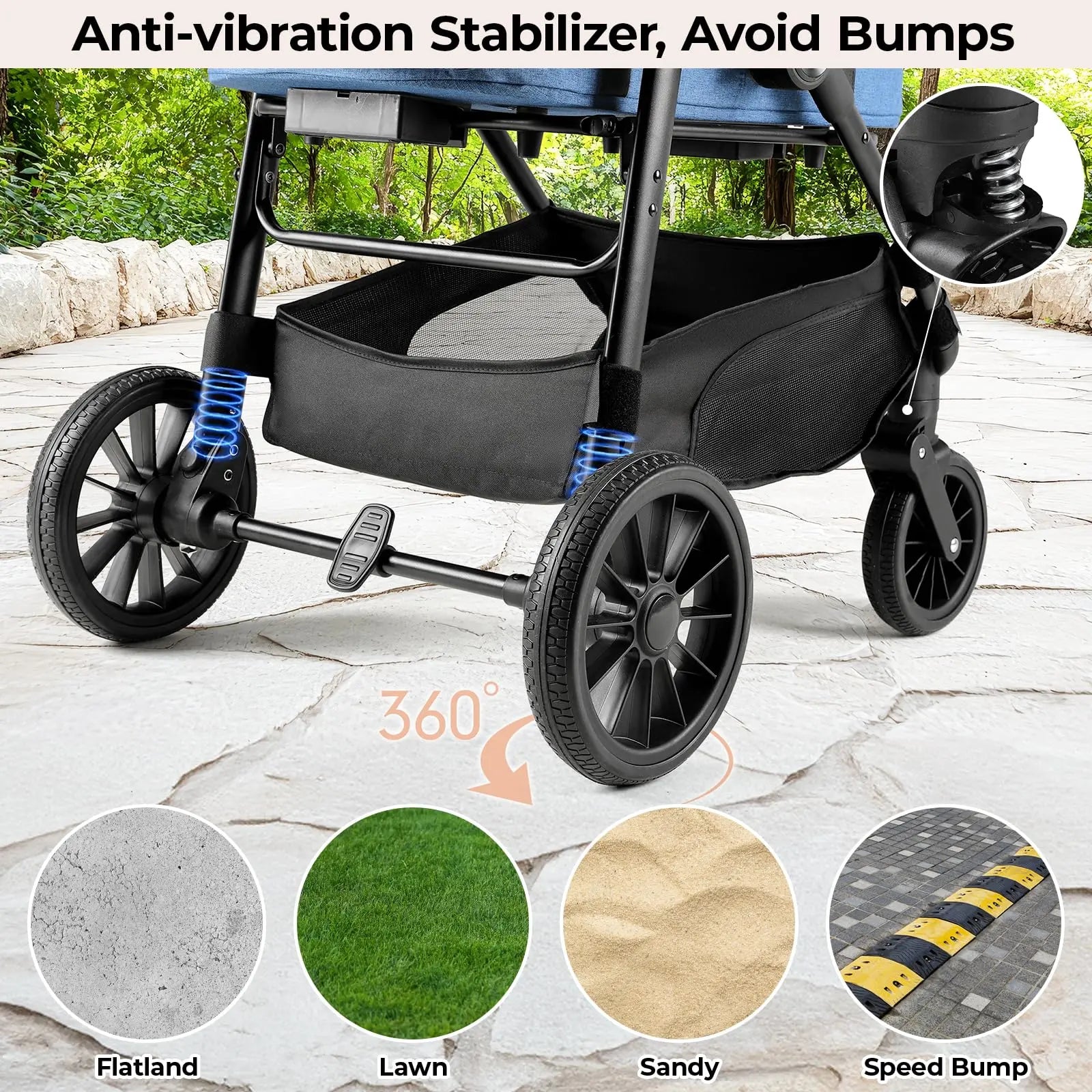 Liferun 3-in-1 All-Terrain Pet Stroller for Medium Dogs and Cats up to 55 lbs, Featuring Detachable Carrier, Rubber Wheels, One-Click Folding Mechanism, Storage Basket, and Cup Holder, Convertible for Senior Pets and Car Use