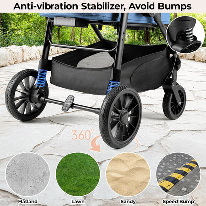 Liferun 3-in-1 All-Terrain Pet Stroller for Medium Dogs and Cats up to 55 lbs, Featuring Detachable Carrier, Rubber Wheels, One-Click Folding Mechanism, Storage Basket, and Cup Holder, Convertible for Senior Pets and Car Use