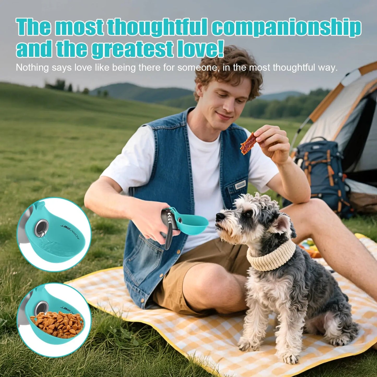 Lumikata 2 in 1 Portable Tumbler for Dogs,Portable Dog Water Ball,10Oz Stainless Steel Dog Water Bottle with Silicone Foldable Bowl, Leak-Proof 2 in 1 Portable Small Dog Water Bottle for Walking