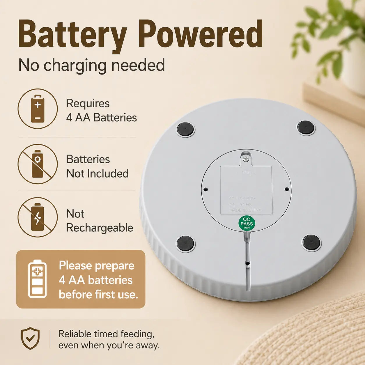6-Meal Automatic Cat Feeder for Apartments - Battery-Powered with Manual Timer, Rotating Feeding Tray, Easy-Clean Wet & Dry Dispenser, Includes 2 Ice Packs