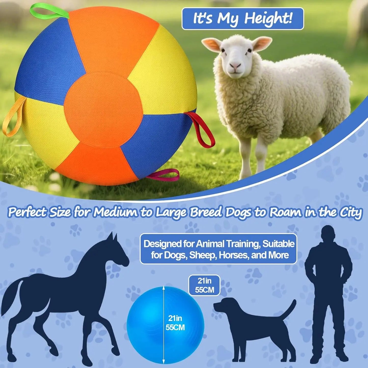 Inflatable Giant Sheep Herding Ball with Handle - Interactive Training Toy for Dogs and Horses, Durable Outdoor Chew Toy